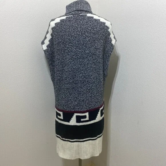 LOFT Turtle Neck Tunic Vest Sweater Size XS/S Oversized Cream/Black\Red - Picture 8 of 12